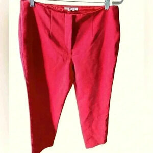 Boden US 10 pinkish red  lined high waisted flat front trouser. Black stitching.